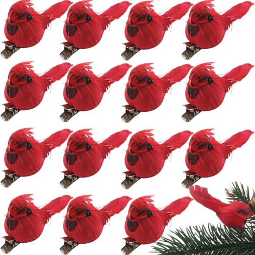 20PCS Christmas Mini Cardinal Clip on Tree Ornaments Bird Decorations, Artificial Red Cardinal Birds Ornament with Metal Clip for DIY Crafts Christmas Tree Gardening Wreath Decoration