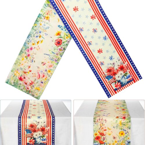 4th of July Table Runner Summer Linen Floral Table Decorations Patriotic Memorial Day Decorations Reversible Double-Sided Different Theme Holiday Kitchen Dining Home Decor(13 x 72 Inch)