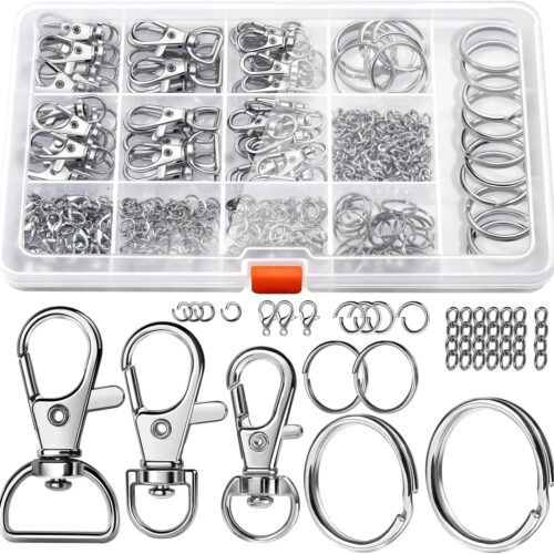 265PCS Keychains Clips with Key Rings, Keychain, Metal Lobster Claw Clasps and Key Chain Rings, Key Chains Key Rings Bulk, Keychain Rings, Keychains Making Kit Clip for Keys Crafts, Silver