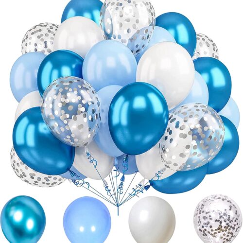 Blue White Balloons and Silver Confetti Balloons for Graduation Wedding Birthday Baby Shower Party Decorations
