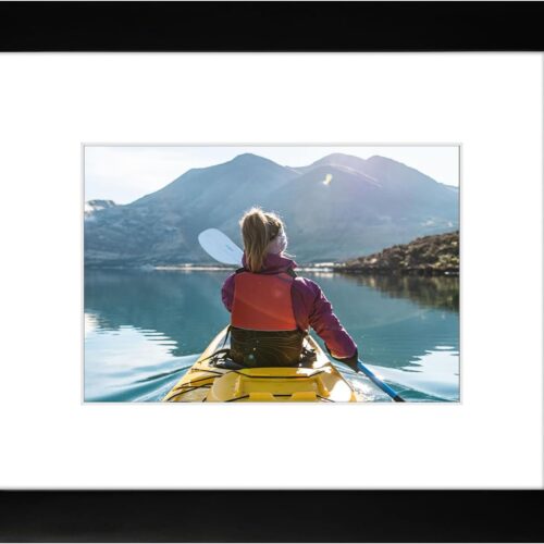 8x10 Black Photo Frame - Wood, Real Glass, and White Mat Display for 5x7 Picture (Table-Top or Wall Display)