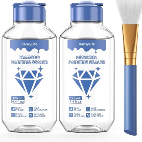 Diamond Painting Sealer, Diamond Painting Glue with Soft Bristle Brush, Keep Fixed and Shiny for Diamond Paintings, 5D Diamond Art Accessories and Tools Kit (125mL*2)