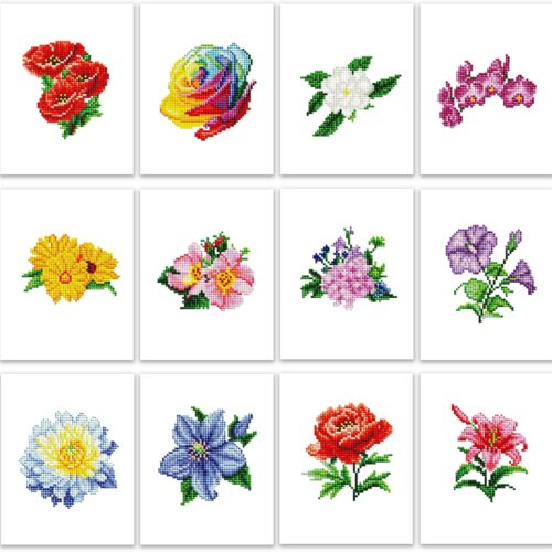 12 PCS Mini Diamond Painting Kits, Small Flowers Diamond Art Kits for Beginners, Square Drill Diamond Art Kits for Home Decor, Mini Gem Art Completed Within an Hour, Pocket-Sized 6x8in
