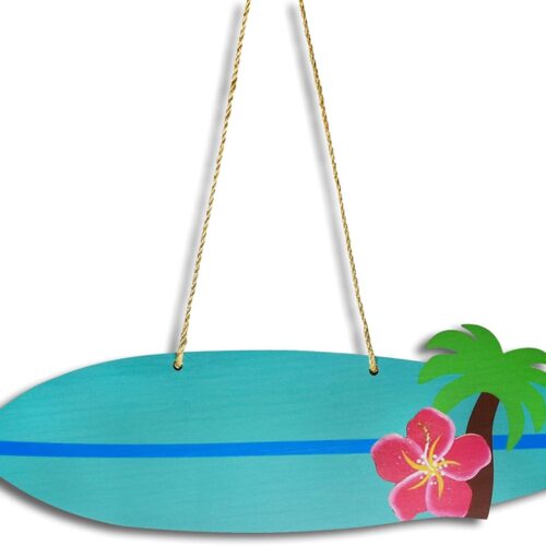 Surfboard Wall Decor,Wooden 16" Summer Beachy Aesthetic Decorations Surf Board Photo Prop Cardboard Cutout Tropical Themed for beachy Home Pool Bar Bathroom,Blue