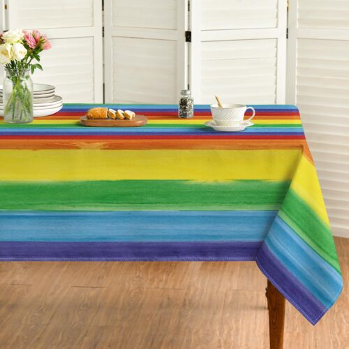 LGBT Rectangular Tablecloth 60×84 Inch, Gay Pride Flag Rainbow Washable Table Cover for Party Picnic Dinner Decor