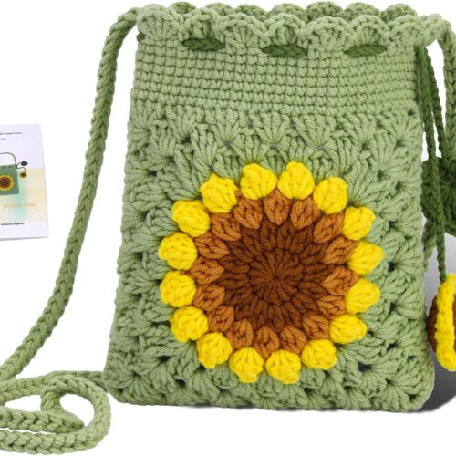 Crochet Kit for Beginners - Phonebag Crochet Starter Kit with Video Tutorials and Yarns, Hook, Accessories for Adult Knitting Craft DIY