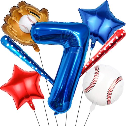 Navy Blue Number Balloons Baseball Balloons Set, Foil Number Balloons 40 inch Number 7 Balloon, Baseball Sports Theme 7th Birthday Decorations for Kids Boys