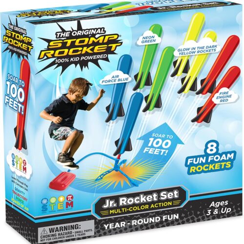 Multi-Color Rocket Launcher for Kids, 8 Rockets - Fun Outdoor Kids Gifts for Boys & Girls - STEM Toy Foam Blaster Set Soars Up to 100 Feet - Ages 3 & Up