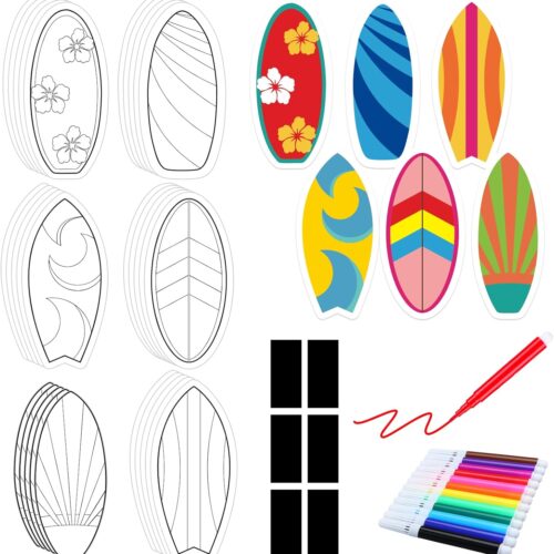 30 Sets Summer Surfboard Crafts for Kids Color Your Own Tropical Magnet DIY Coloring Magnet Surfboard with Watercolor Pen for Summer Gift Art Ornaments Classroom Party Decor