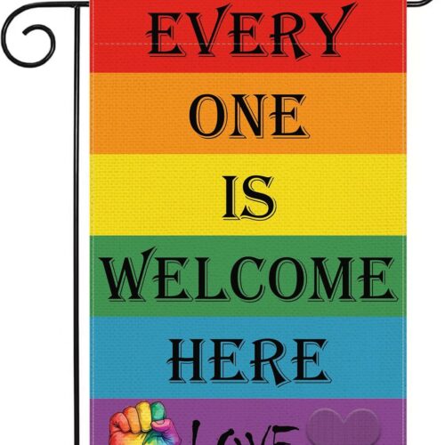 LGBTQ Pride Month Garden Flag 12x18 inch Double-sided Burlap Every One is Welcome Here Home Outdoor Yard Gay Decoration Flag GF13