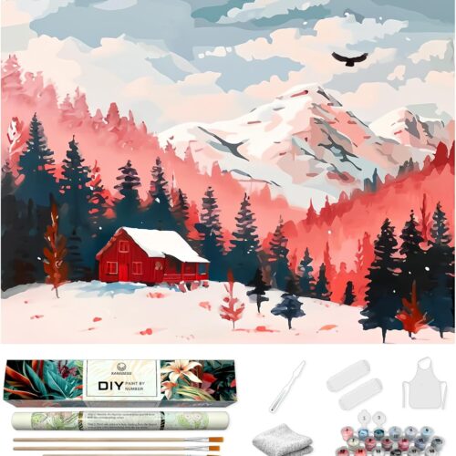 Paint by Numbers kit for Adults Beginner, Adult Paint by Number Kits, Large 16x20Inch Pre Drawn Canvas Snowy Landscape Painting by Numbers for Adults Beginners, Easy Acrylic DIY Paintworks