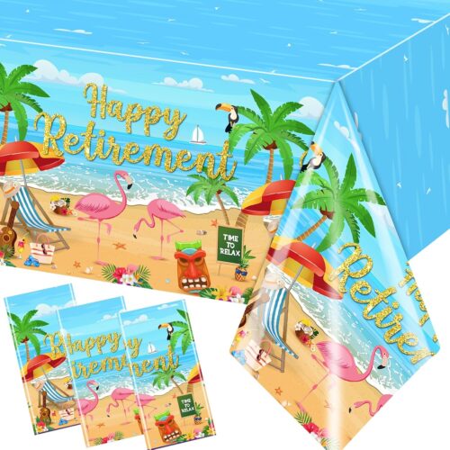 Retirement Tablecloth,Aloha Retirement Party Decorations 3pcs Rectangle Beach Theme Retirement Table Cloth,Waterproof Plastic Retirement Decorations Table Cover for Luau Retirement Party Decorations