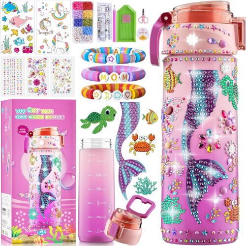 Decorate Your Own Water Bottle Kits for Girls, Mermaid Painting Diamond Art & Bracelet Making Kit for Girls, Crafts for Kids Ages 4-8, Birthday Christmas School Gifts for Girls (Mermaid)