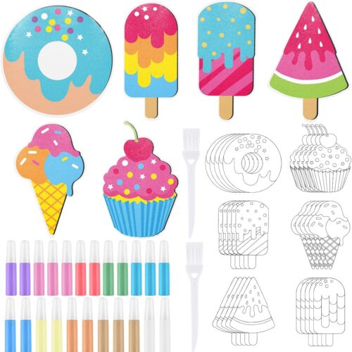 30 Sets Sand Art Kit Crafts for Kids 30 Sand Art Pictures with 23 Colored Sands DIY Sweet Treat Craft Paintings with Brushes for Children DIY Arts Educational Learning Activity