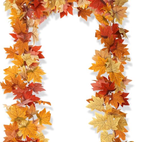2pc Fall Leaf Garland 6.5ft/Piece Fall Leaves Garland for Fall Decor Artificial Autumn Leaves Vine for Thanksgiving Decor, Home Mantel Dinner Fireplace Decoration