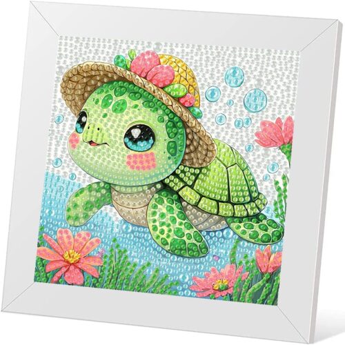 Sea Turtle Baby Diamond Art Kits for Kids,Art Kit for Kids Ages 8-12 Kids' Mosaic Kits,5D Diamond Art Painting with Frame,Arts and Crafts for Kids Ages 4-6-8-12 Gem Art Diamond Dot Home Decor 7x7 Inch