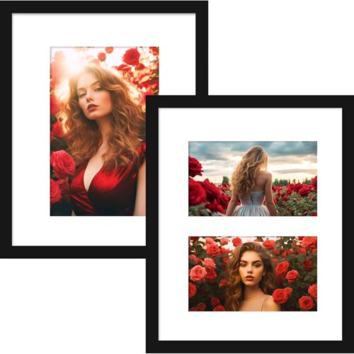 8x10 Picture Frame Set of 2,Display Pictures 4x6 and 5x7 with Mat or 8x10 Without Mat,Wall Hanging Photo Frame or Tabletop Display,Black