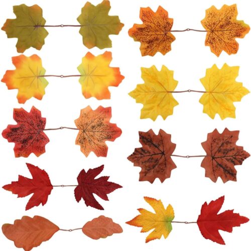 100 Pcs Artificial Maple Leaves Autumn Fall Leaves Bulk Assorted Mixed Garland for Craft,Wedding,Festival,Thanksgiving Party Decorations