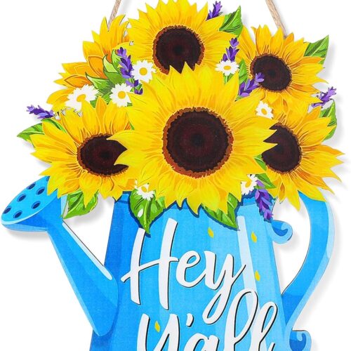 Watering Can and Sunflower Hanging Sign summer door hanger sunflower welcome sign Wooden sunflower decor summer door decor for Indoor Outdoor Yard Front Door sunflower decorations