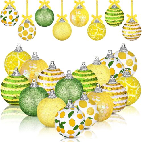 16 Pcs Lemon Summer Ornaments for Small Tree Summer Tree Ball Hanging Ornaments Lemon Ball Hanging Decorations for Holiday Party Decor