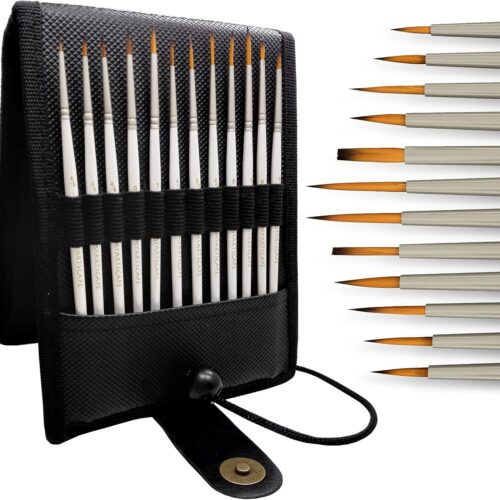 Miniature Paint Brushes with Holder, Set of 12 for Detail & Fine Point Painting - use with Acrylic, Watercolor, Oil, Gouache - for Pinstriping & Lettering - Art Supplies