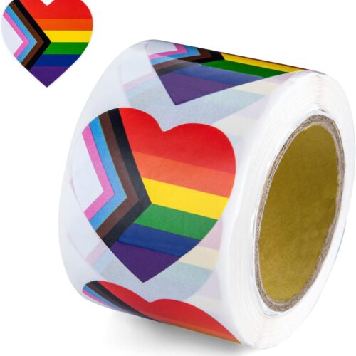 250 "Progress Pride Daniel Quasar Heart Stickers - LGBTQ Pride Heart-Shaped Stickers for LQBTQ Month