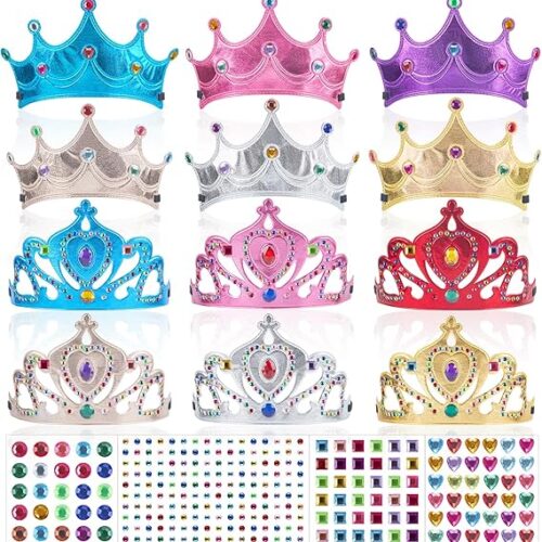 17 Pcs Princess Party Crowns Set Kids Party Supplies Tiaras Making Kit with Diamond Stickers for Little Girls Gifts