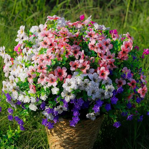 Artificial Flowers for Outdoors UV Resistant, 24 Bundles Fake Outdoor Flowers, Realistic Faux Plants Outdoor, Silk Artificial Plants for Outside Garden Porch Planters Window Home Decor, Mix Color