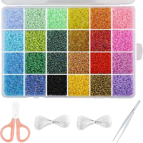 22800pcs Glass Seed Beads for Bracelets Making Kit, Small Craft Beads 11/0 Waist Beads for DIY Bracelet Necklaces Craft Making Supplies (24 Colors)