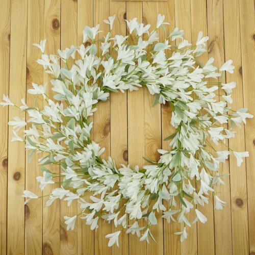 Artificial Forsythia Flower Wreath Spring Summer Wreath with Eucalyptus Leaves for Front Door Indoor Outdoor Farmhouse Home Wall Window Festival Wedding Decor