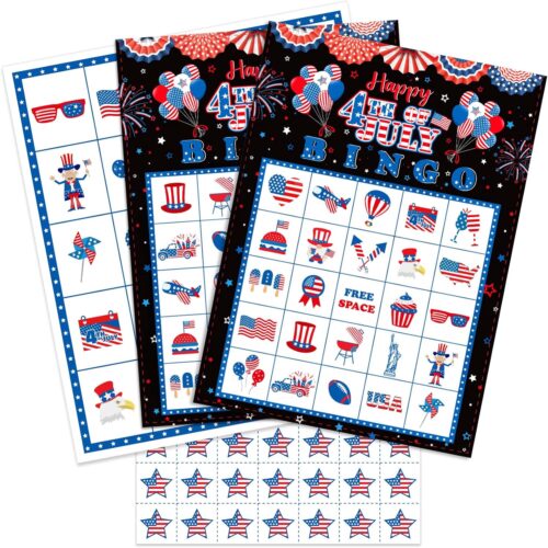 35 Pcs 4th of July Bingo Game Cards 24 Players Patriotic Bingo Cards Independence Day Game for July 4th Party Card Games School Classroom Games Patriotic Party Favors Supplies(Classic)