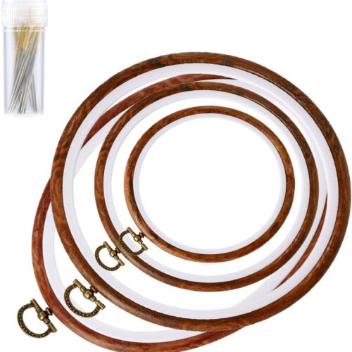 4 Pack Embroidery Hoop Ring, Imitated Wood Display Frame Circle and Oval Embroidery Kits with 30 Pieces Large Eye Embroidery Needles, Quilting Hoop and Cross Stitch Supplies for Sewing and Wall Hang