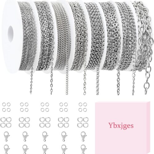 65 Feet Stainless Steel Necklace Chain for Jewelry Making with Jump Rings Stainless Steel Lobster Clasps for Bracelet Necklace Jewelry Making (8 Sizes)