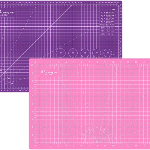 18"x12" Thickened Self Healing Cutting Mat, A3 Rotary Cutting Sewing Mat for Crafts, Double Sided 5-Ply Table Cutting Board for Fabric Quilting Art Hobby Project, Pink/Purple