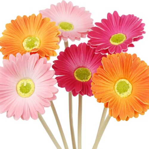 6 Pcs Artificial Gerbera Daisies Flowers Artificial Daisy Bouquet Fake Daisy Stems Faux Flowers Bulk Artificial Flowers Wildflowers Silk Flowers for Wedding Bridal Bouquet Party Home Kitchen