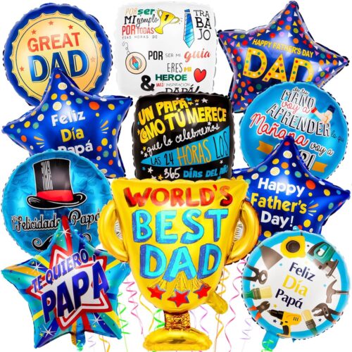 Happy Father's Day Balloons, 11Pcs Premium Aluminum Foil Fathers Day Balloons, Large Size Best Dad Day Balloons for Father's Day Party Birthday Decorations Supplies