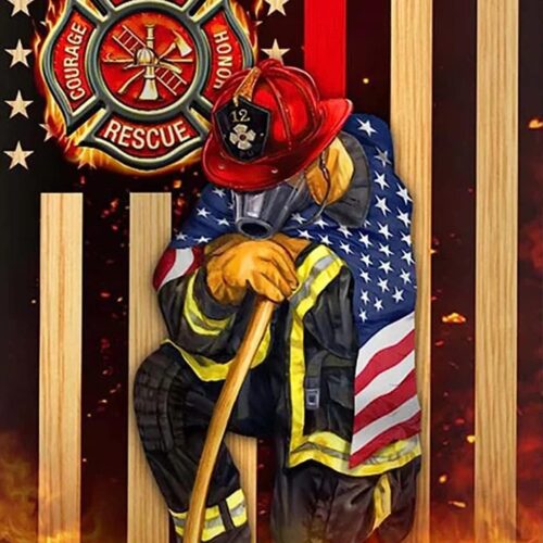5D Diamond Art Painting by Number Kits Full Drill Patriotic Firefighter 16x20 Inch Round Drill Diamond Art Dots for Adults Crafts Cross Stitch Wall Decor