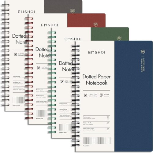 Dotted Journal Spiral Notebook 5.7" x 8.22" - 4 Pack 640 Pages 100gsm Thick Paper, A5 Dot Grid Notebook, Plastic Hardcover Bullet Notebooks Journals for Writing Women Men Work School Supplies