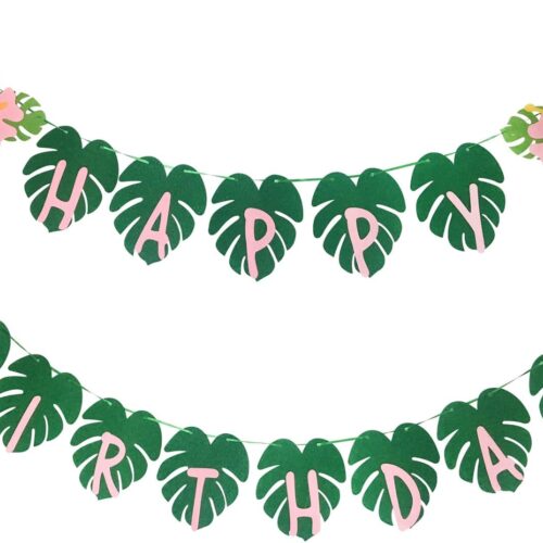Hawaiian Party Happy Birthday Banner for Tropical Luau Party Palm Leaf Decorations