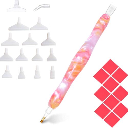 Handmade Diamond Painting Drill PenTools, 15Diamond Art Pen Placers and 5Clays Stylus, Gem Rhinestone Picker Tool, Nail Art Embroidery Decoration, Mosaic Making Candy Pink