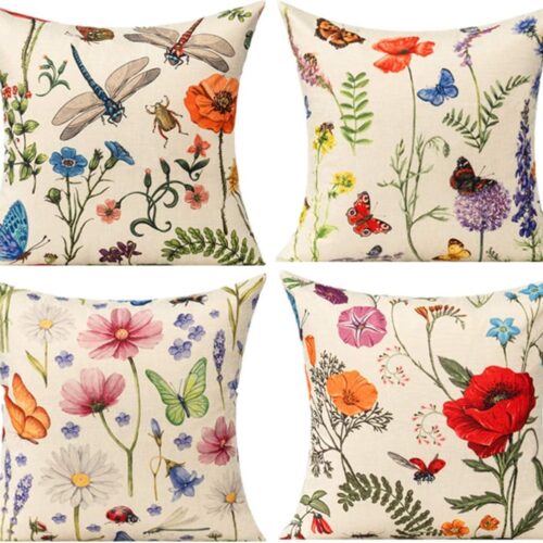 Outdoor Patio Throw Pillow Covers 18x18 Set of 4 Spring Summer Garden Flowers Farmhouse Décor Outside Furniture Bench Chair Decorative Cushion Cases for Swing Deep Seat Bed Couch Sofa