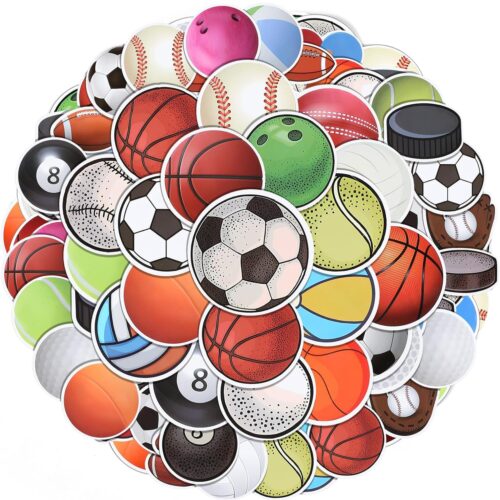 200 Pcs Sport Stickers Bulk for Water Bottles - Vinyl Waterproof Mixed Balls Sports Ball Stickers for Sports Party Favors