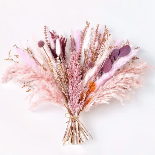Natural Dried Pampas Grass Bouquet |17 Inch Blush Pink Pampas Grass Eucalyptus Bundle Florals Decor Preserved Plants Rustic Flower Arrangement for Home Wedding Table Farmhouse Centerpiece