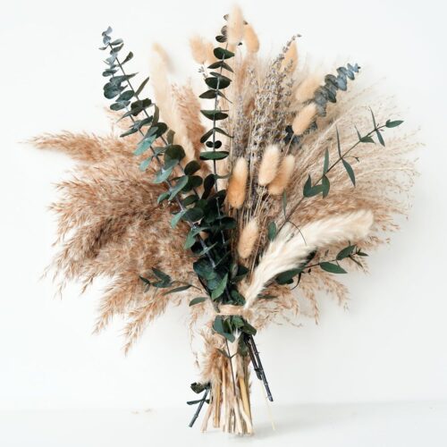 Green Pampas Grass Boho Bouquet – Exquisite Lavender and Eucalyptus Dried Flower Arrangements for Western Boho Decor – Rustic Flowers for Your Bohemian Home, Bedroom, and Wedding Table Décor