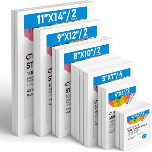 Canvas for Painting, 14 Pcs Muti Pack Stretched Painting Canvas, Blank Paint Canvas for Acrylic, Oil, Art Supplies for Artists, Adults 4x4,4x6, 5x7, 8x10,9x12, 11x14 Set of 14