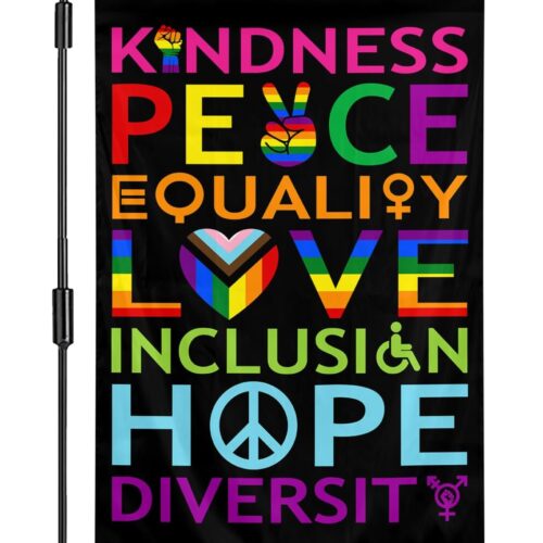 Pride Rainbow Garden Flag 12 x18 Inch Kindness Peace Equality Love Inclusion Hope Diversity Flag for Outdoor House Yard Decoration (Pride Rainbow Garden Flag)