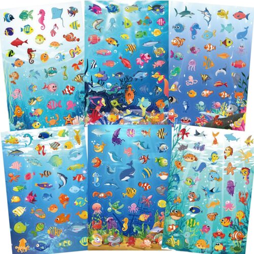 Ocean Stickers for Kids Under The Sea Animal Sticker Fish Sea Creature Self Adhesive Decals for Water Bottles Laptop Decor Supplies Party Decoration Favors 24 Sheets 960Pcs