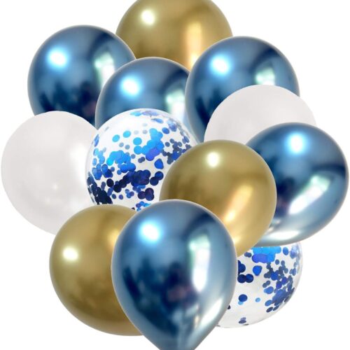 Chrome Metallic Blue Gold Balloons - 50Pieces Latex Balloons White Gold Blue confetti for Birthday Wedding Engagement Graduation Anniversary Party Decorations and Supplies