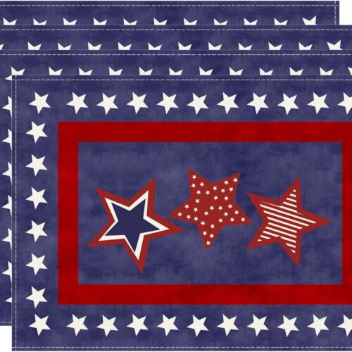 Blue Patriotic Red White Stars America 4th of July Memorial Day Independence Day Placemats Set of 4 Table Mats Decorations 12x18 Inch