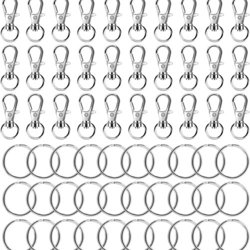 60PCS Metal Keychain Kit - 30 Swivel Lobster Claw Clasps & 30 Split Rings for Jewelry Making, DIY Crafts, Key Organizers (Silver)